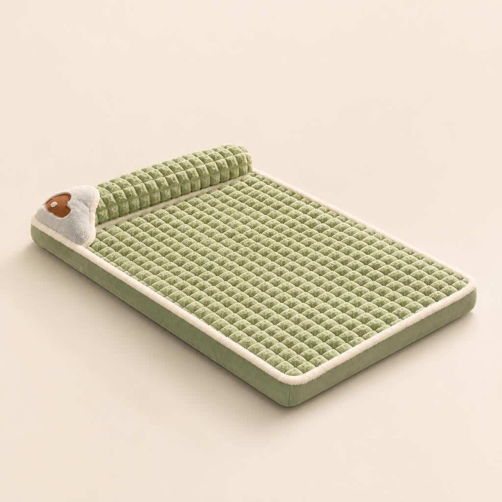 Cama ortopedica ComfyPaw Ortho verde salvia con cabecero acolchado