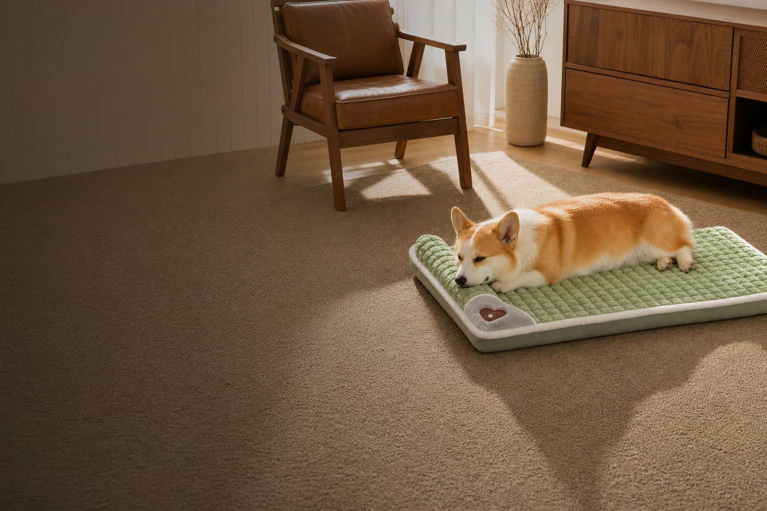 Perro dormido apoyando la cabeza en el respaldo de la cama