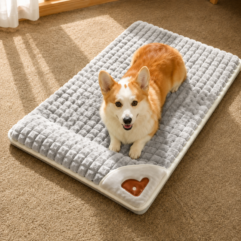 Gris perla · Perro corgi sentado de frente sobre la cama ortopédica ComfyPaw