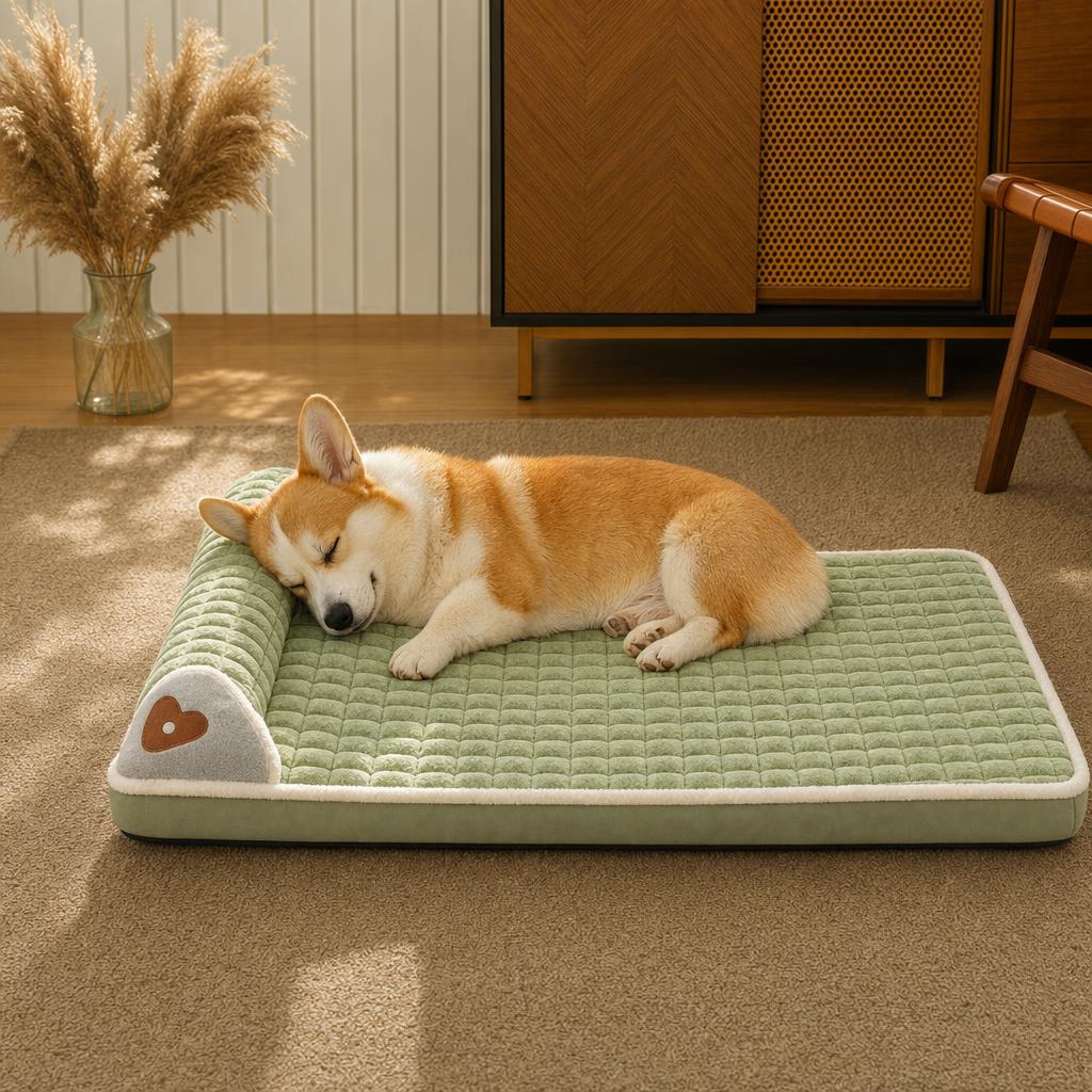 Perro dormido apoyando la cabeza en el respaldo de la cama